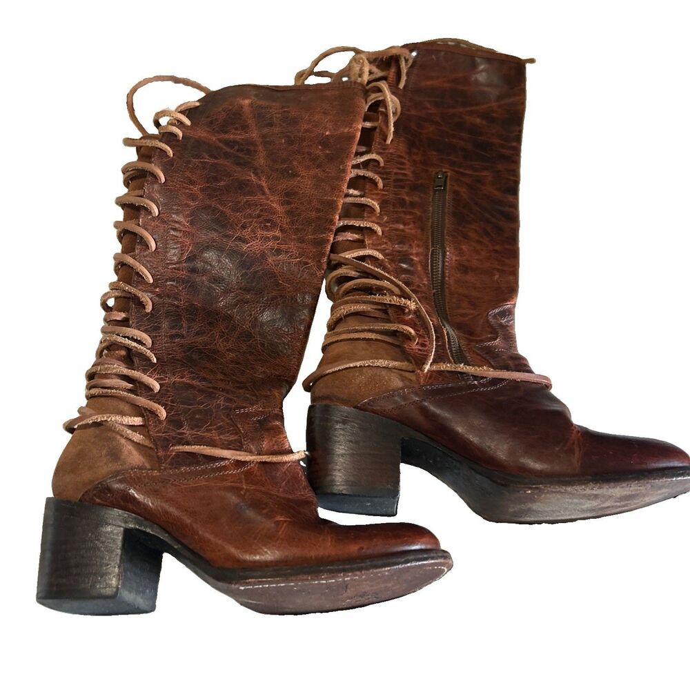 Freebird Coal Womens Size 7 Brown Distressed Leather Tall Lace Up Western Boots